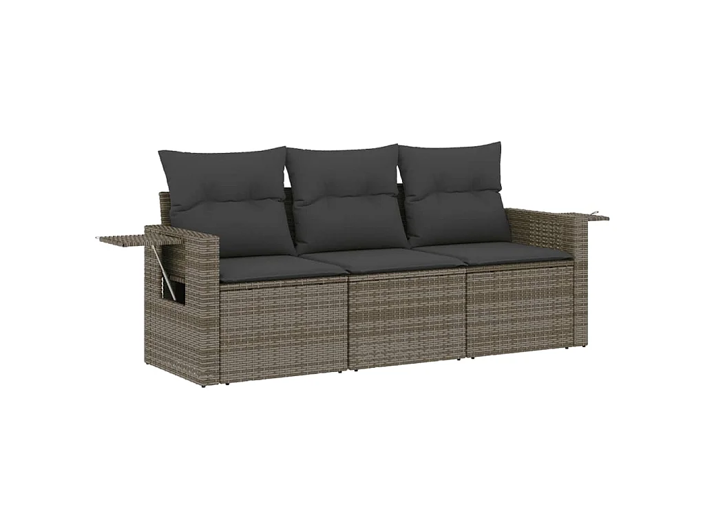 3 pcs conjunto sofás de jardim c/ almofadões vime PE cinzento PT278301