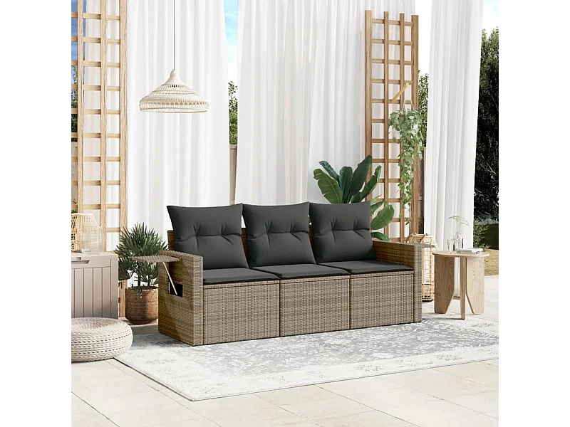 3-delige Loungeset met kussens poly rattan grijs BE877862