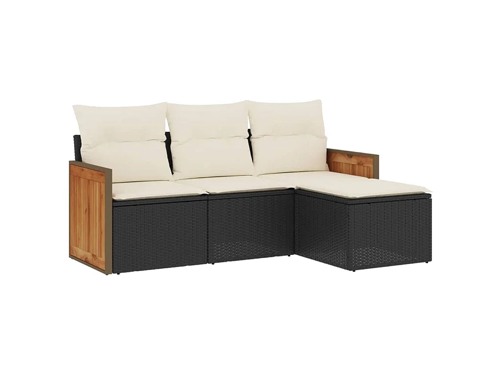 4-delige Loungeset met kussens poly rattan zwart BE227308