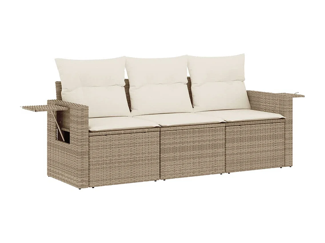 Salon de jardin avec coussins 3 pcs beige résine tressée FR76962