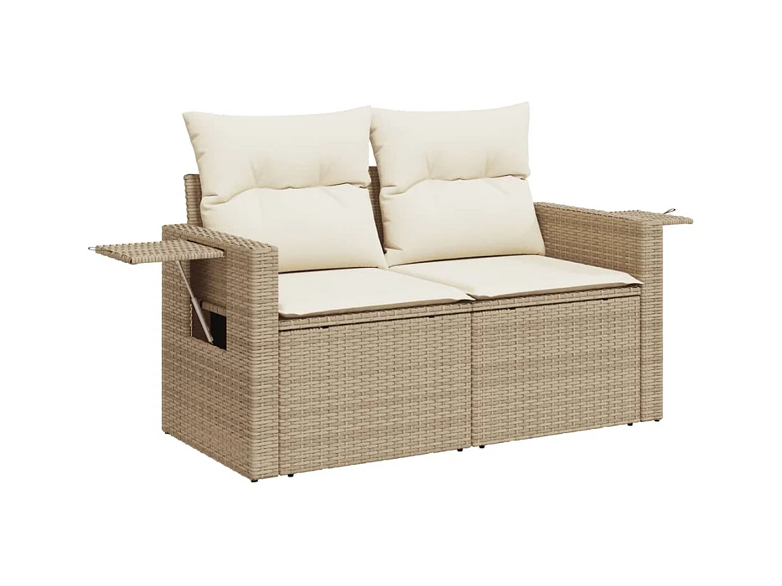 Salon de jardin avec coussins 3 pcs beige résine tressée FR76962