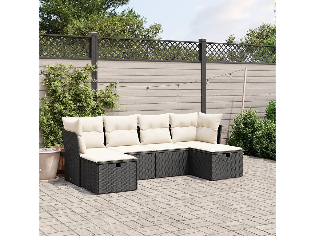 Conjunto de jardín 6 piezas y cojines ratán sintético negro ES494976