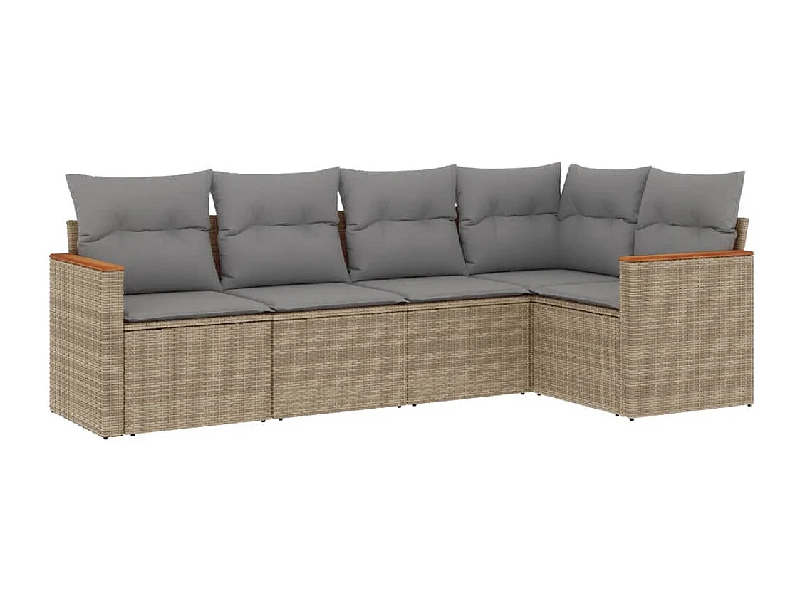 Conjunto de jardín con cojines beige mezcla 5 pzas ratán PE ES640831