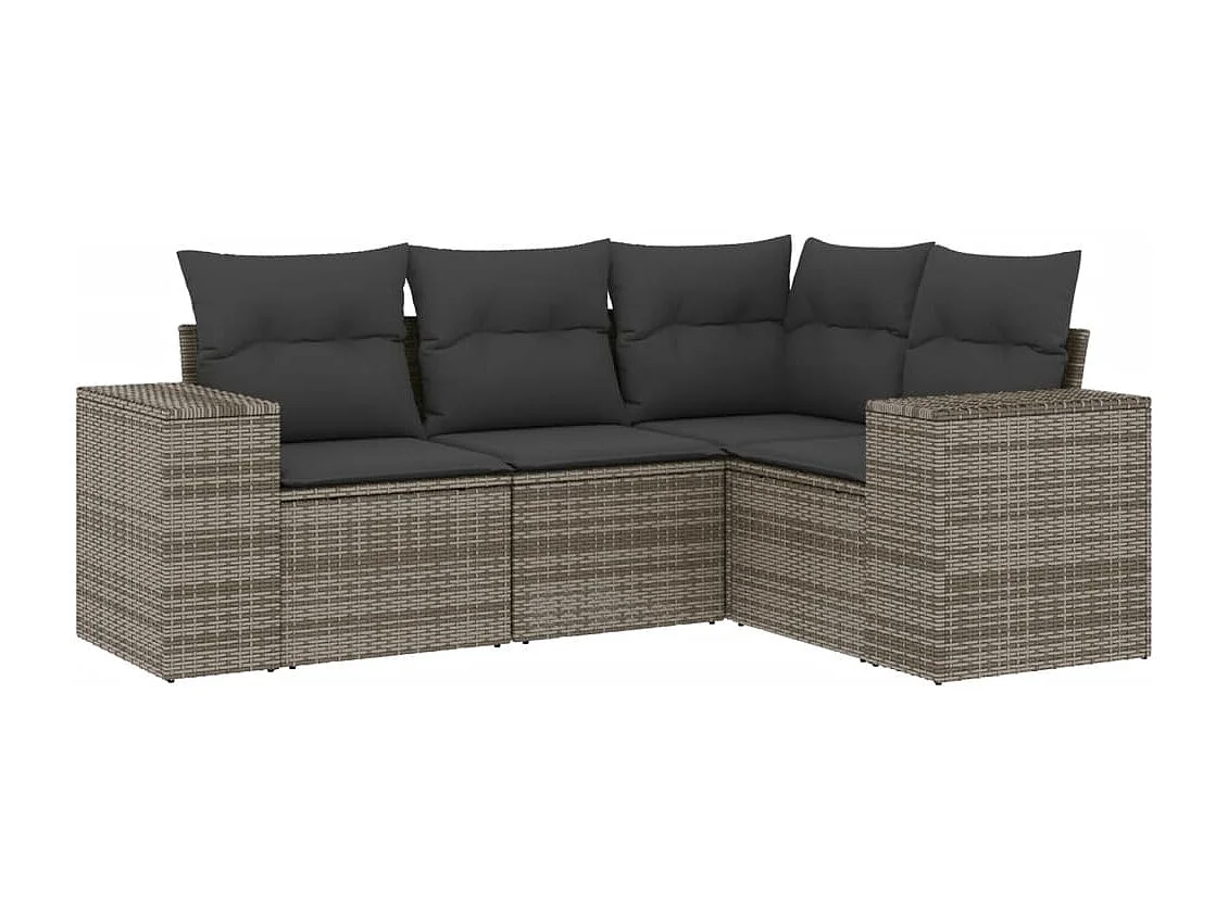 Salon de jardin 4 pcs avec coussins gris résine tressée FR18759