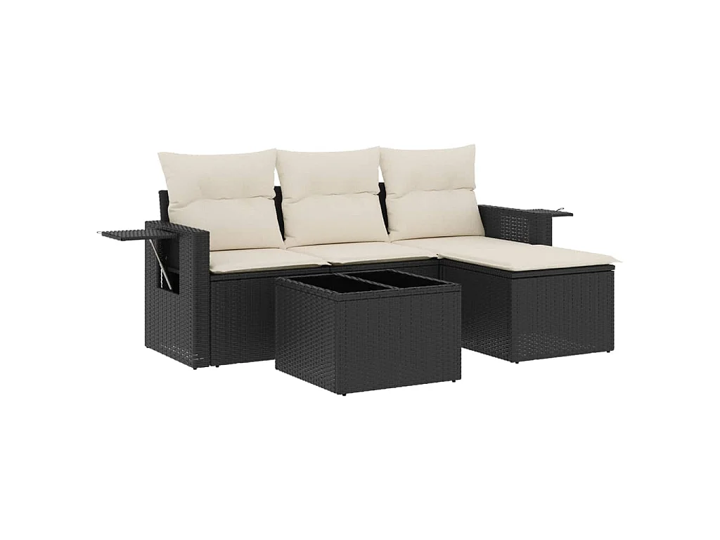 4-delige Loungeset met kussens poly rattan zwart BE668792