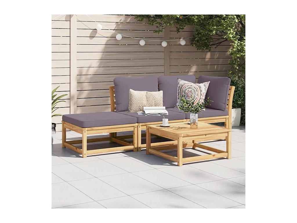 Salon de jardin 3 pcs avec coussins bois massif d'acacia FR58191