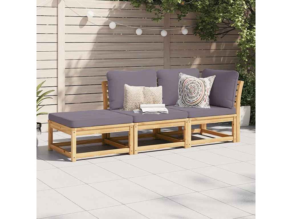Salon de jardin 3 pcs avec coussins bois massif d'acacia FR58191