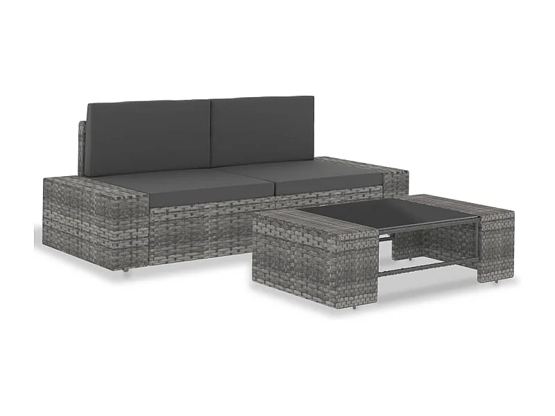 Conjunto de jardín 3 piezas ratán sintético gris ES100976