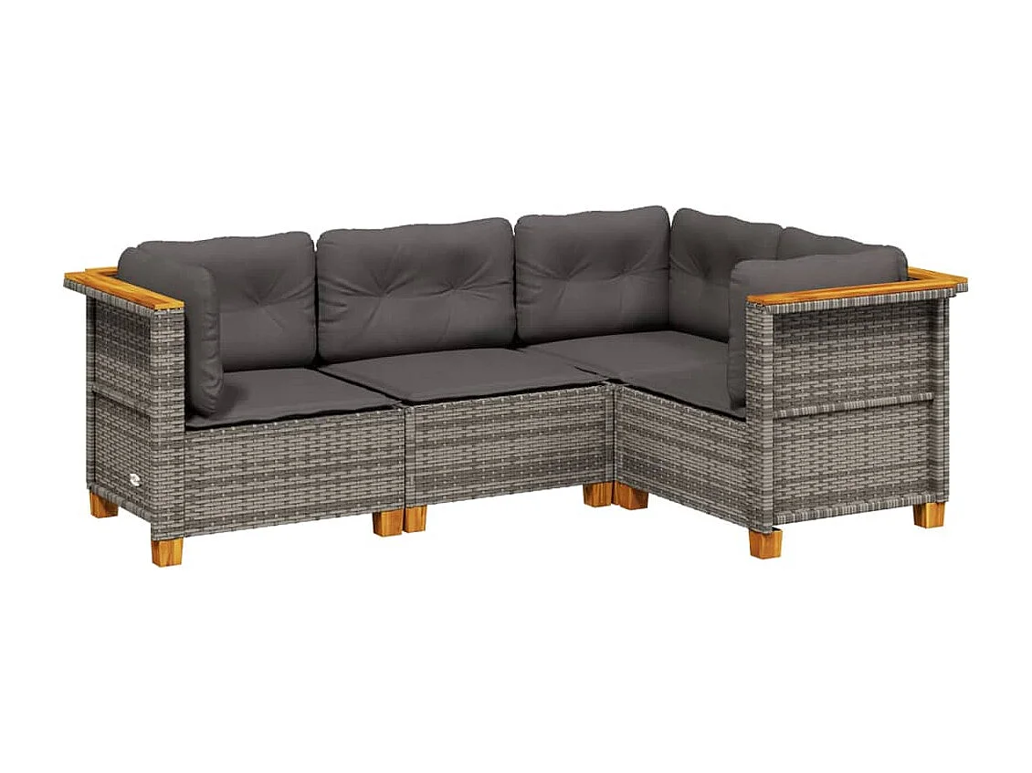 Salon de jardin 4 pcs avec coussins gris résine tressée FR59513