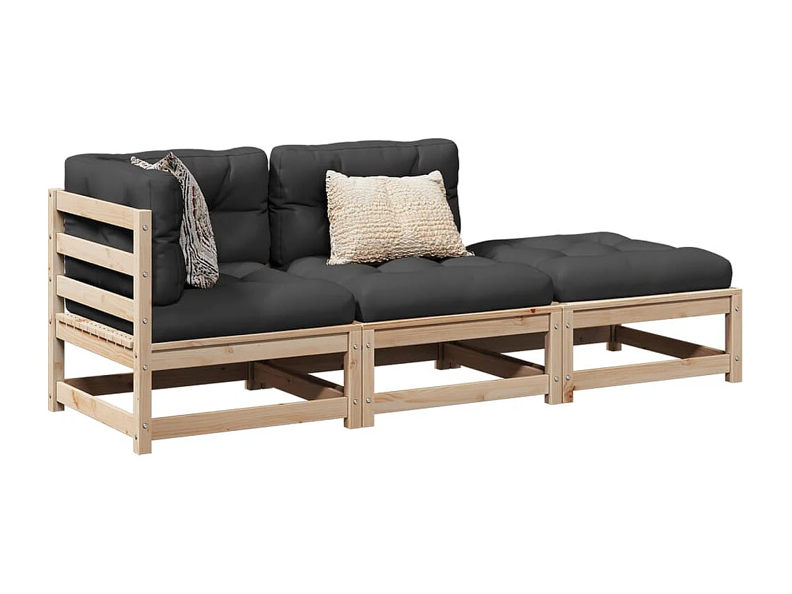 Salon de jardin 3 pcs avec coussins bois de pin massif FR12971