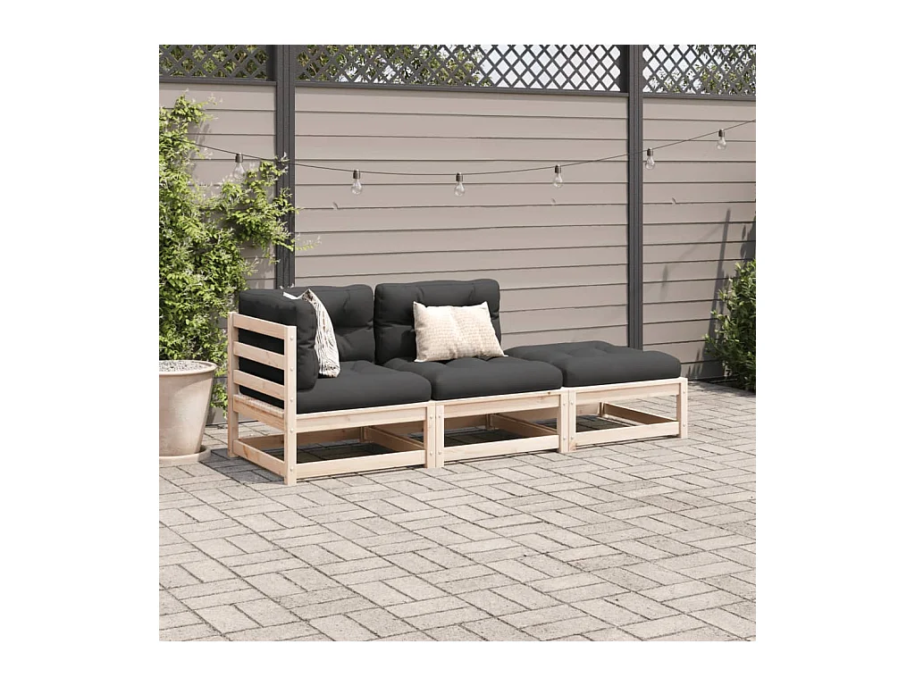Salon de jardin 3 pcs avec coussins bois de pin massif FR12971