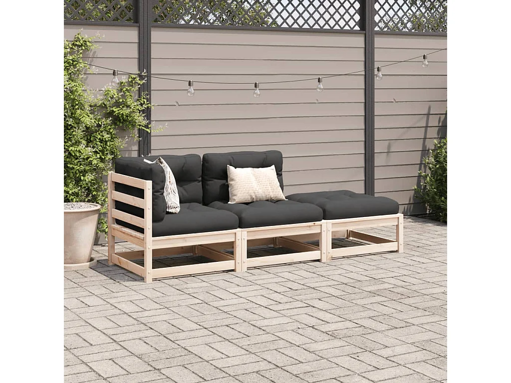 Salon de jardin 3 pcs avec coussins bois de pin massif FR12971