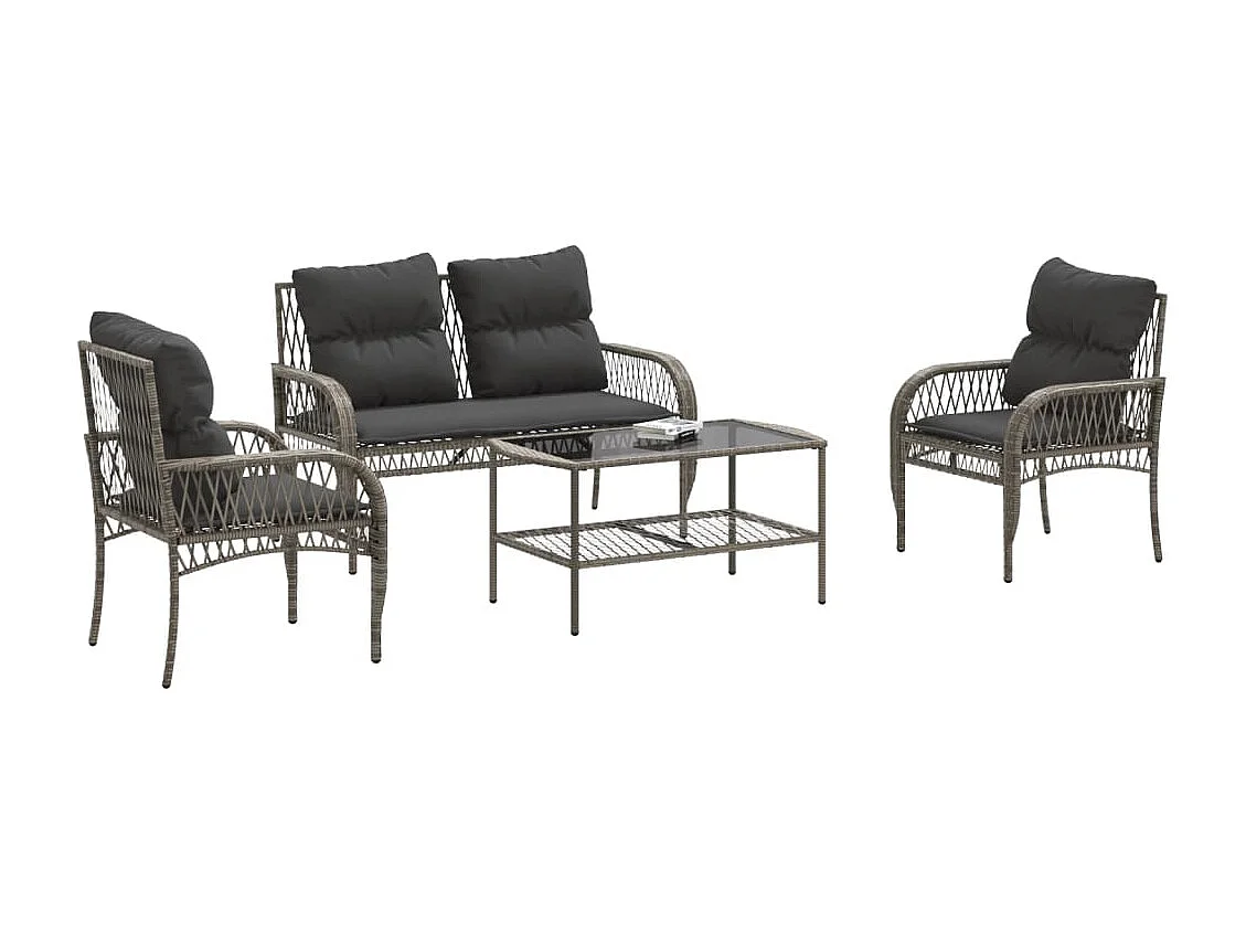 Salon de jardin 4 pcs avec coussins gris résine tressée FR71302