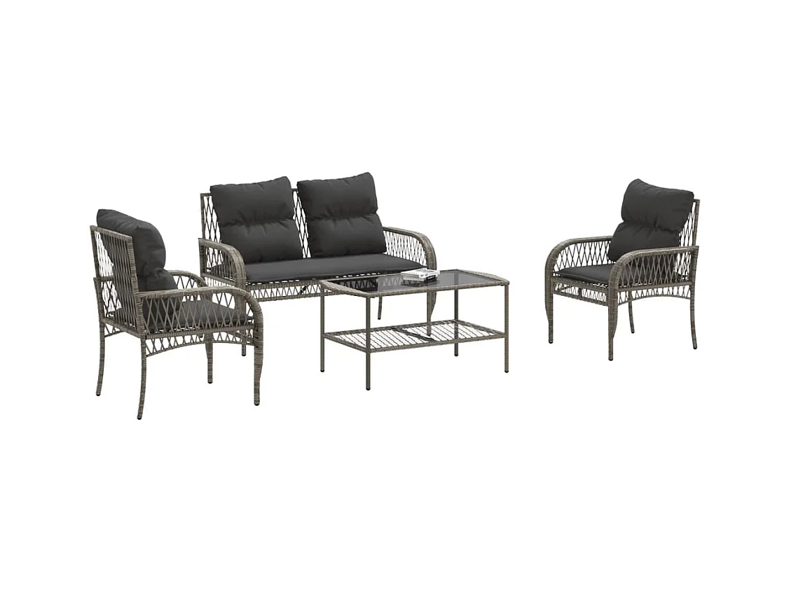 Salon de jardin 4 pcs avec coussins gris résine tressée FR71302