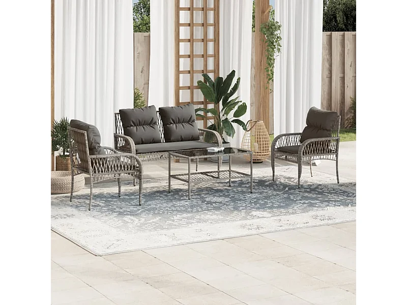 Salon de jardin 4 pcs avec coussins gris résine tressée FR71302