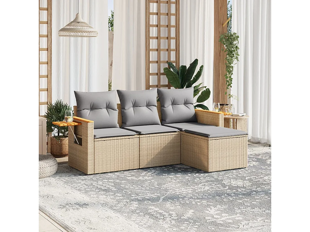 Conjunto de jardín con cojines 4 pzas ratán sintético beige ES881398