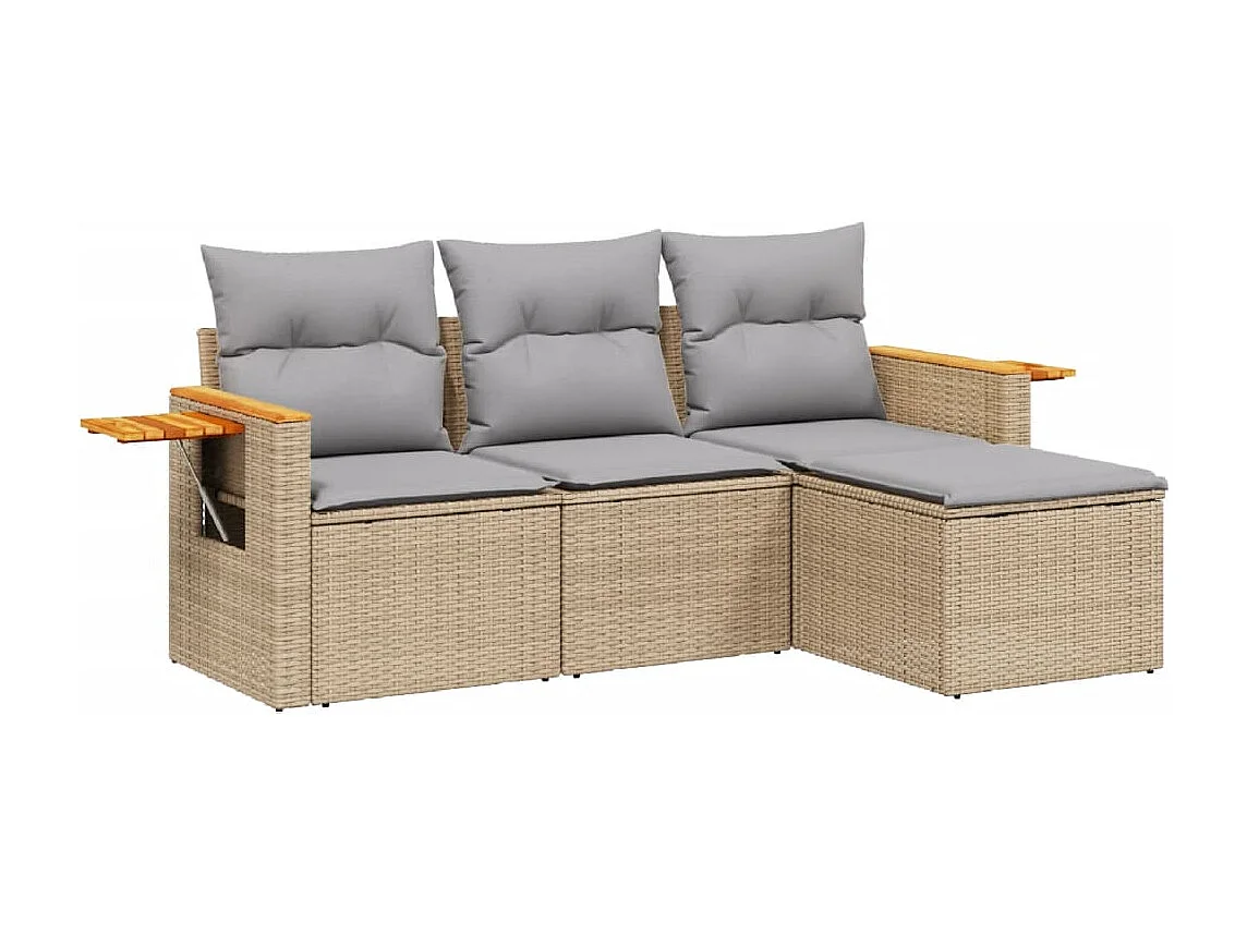 Conjunto de jardín con cojines 4 pzas ratán sintético beige ES881398