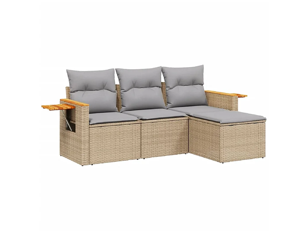 Salon de jardin avec coussins 4 pcs beige résine tressée FR33407