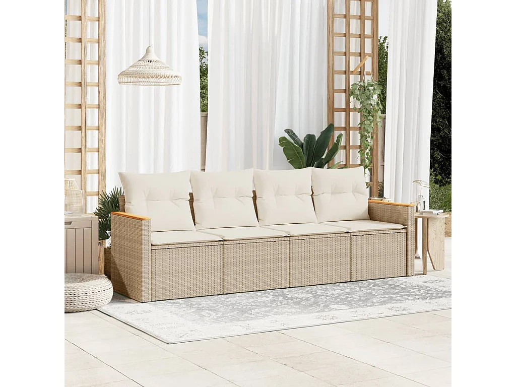 4-delige Loungeset met kussens poly rattan beige BE201964