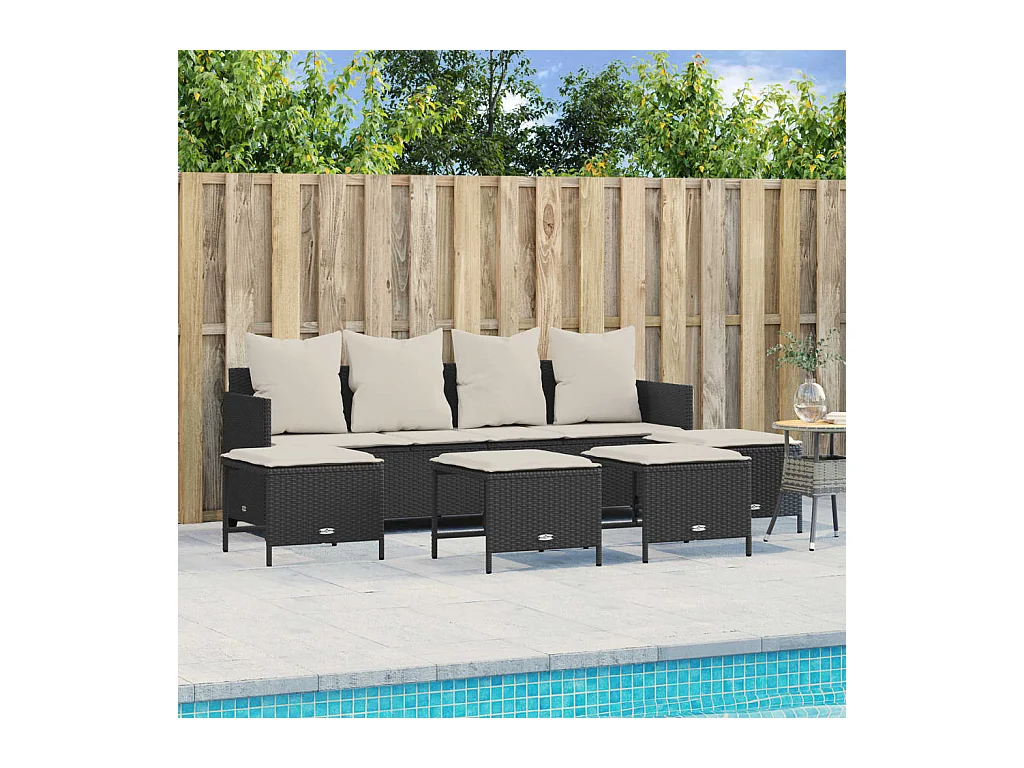 Salon de jardin 5 pcs avec coussins noir résine tressée FR86453