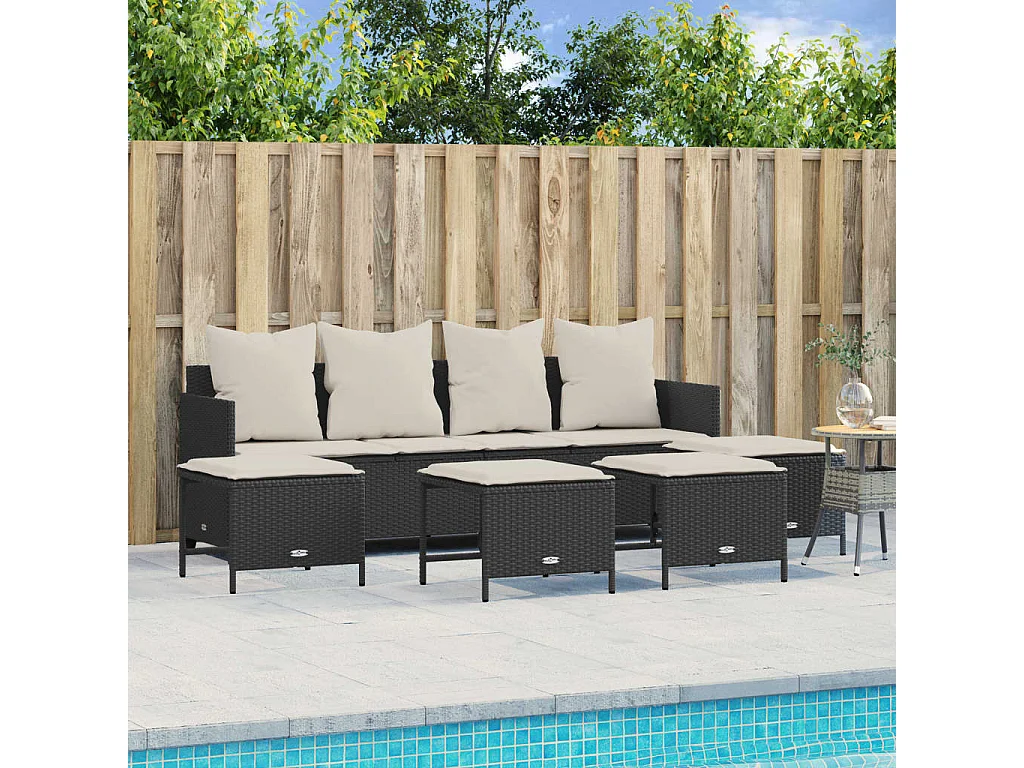 5 pcs conjunto sofás de jardim com almofadões vime PE preto PT160036