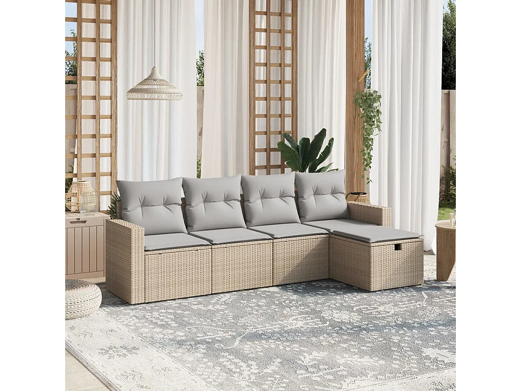 Conjunto de jardín con cojines beige mezcla 5 pzas ratán PE ES360725
