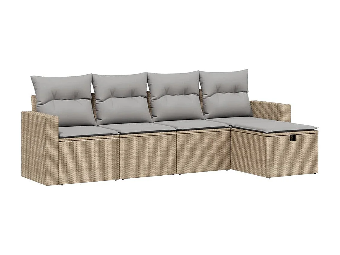 Conjunto de jardín con cojines beige mezcla 5 pzas ratán PE ES360725