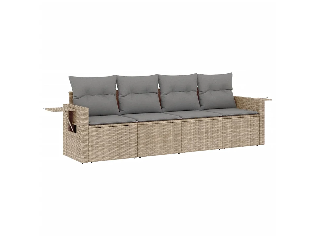 Salon de jardin avec coussins 4 pcs beige résine tressée FR85046
