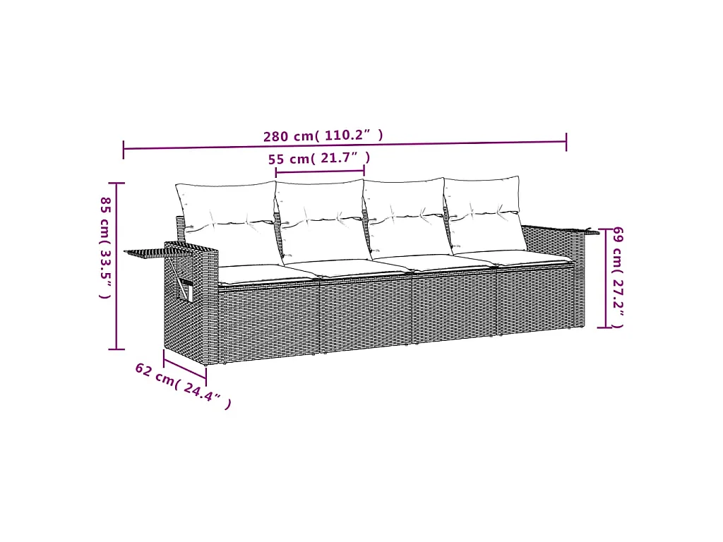 Salon de jardin avec coussins 4 pcs beige résine tressée FR85046