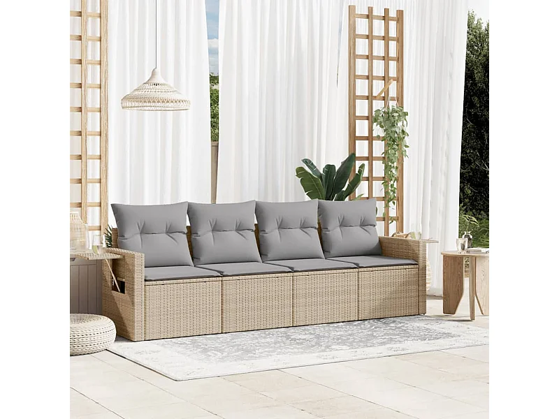 Conjunto de jardín con cojines 4 pzas ratán sintético beige ES556009