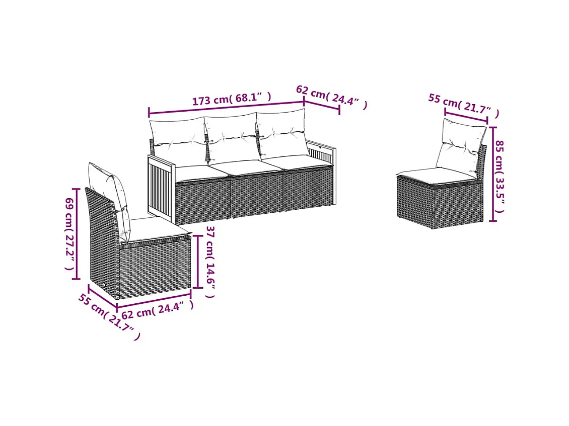 Salon de jardin avec coussins 5 pcs beige résine tressée FR85517