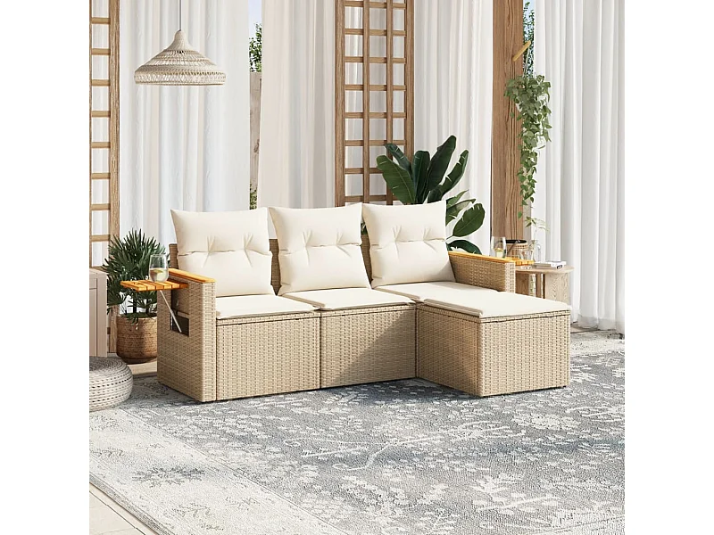 Salon de jardin avec coussins 4 pcs beige résine tressée FR86256
