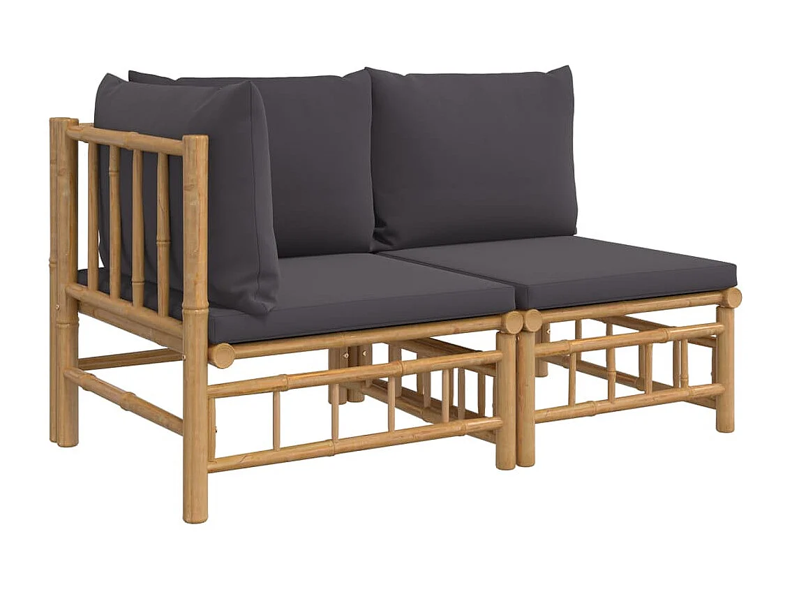 Salon de jardin 2 pcs avec coussins gris foncé bambou FR20251