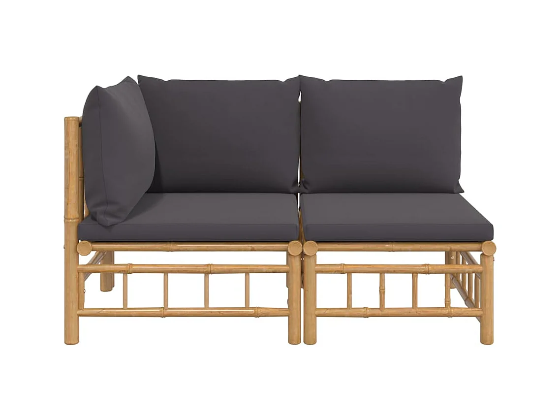 2pcs conj. lounge de jardim bambu c/ almofadões cinzento-escuro PT618058