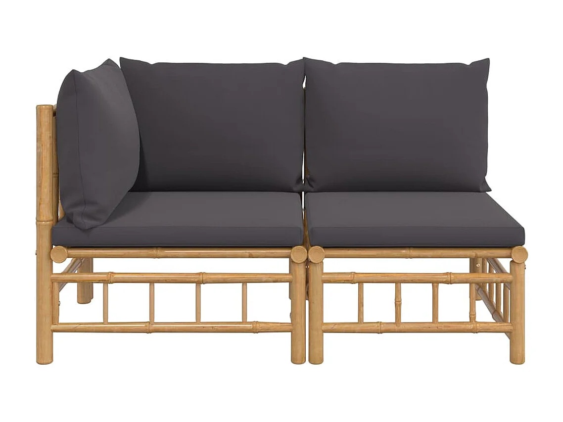 Salon de jardin 2 pcs avec coussins gris foncé bambou FR20251