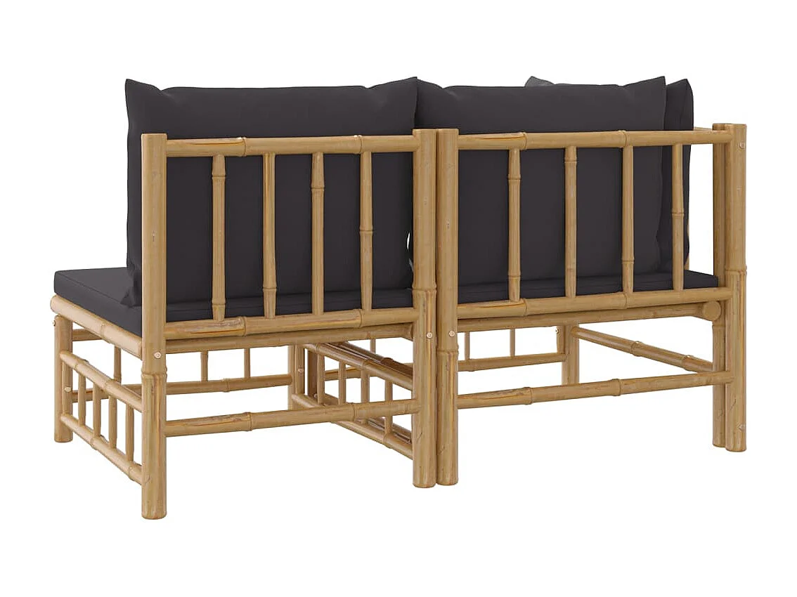 Salon de jardin 2 pcs avec coussins gris foncé bambou FR20251