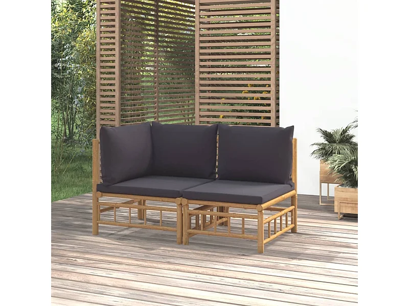 Salon de jardin 2 pcs avec coussins gris foncé bambou FR20251