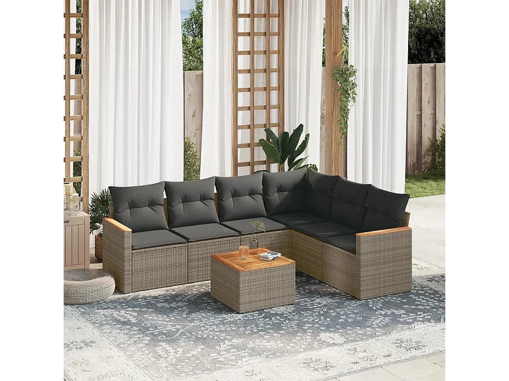 Salon de jardin avec coussins 7 pcs gris résine tressée FR30313