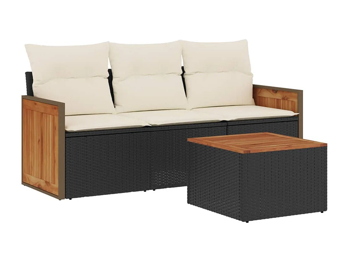 Salon de jardin 4 pcs avec coussins noir résine tressée FR54496