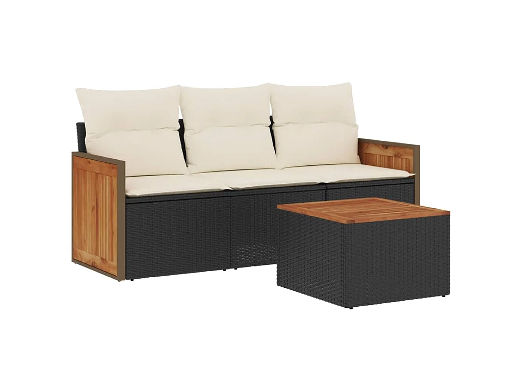 4-delige Loungeset met kussens poly rattan zwart BE714784