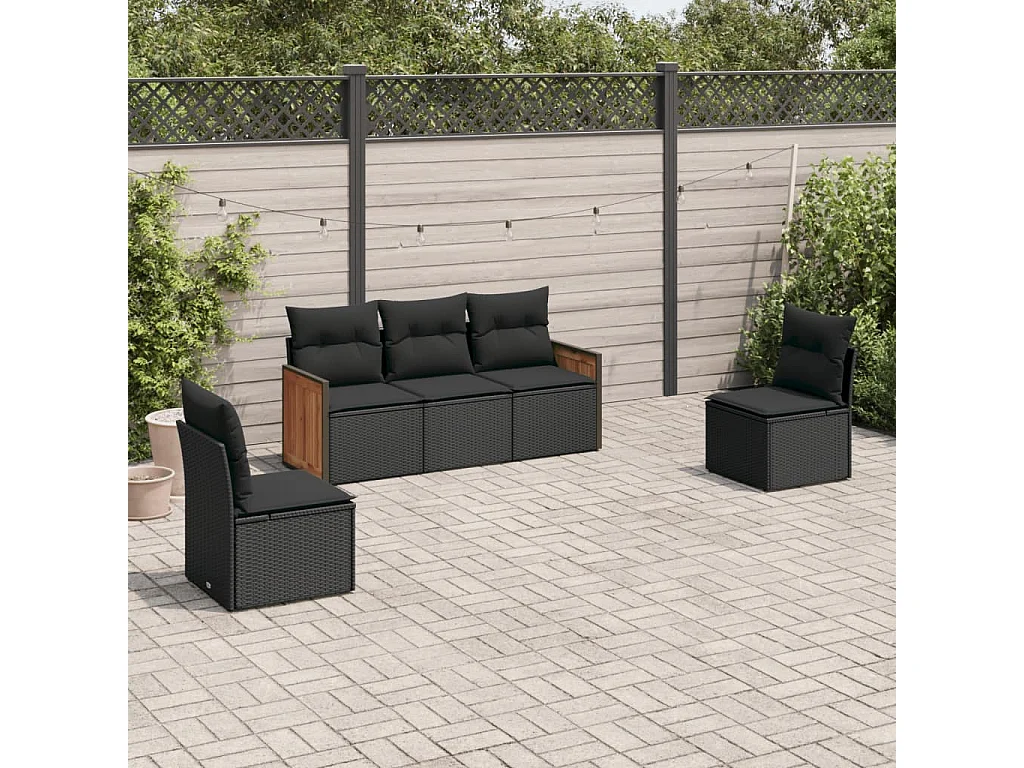 5-delige Loungeset met kussens poly rattan zwart BE725799