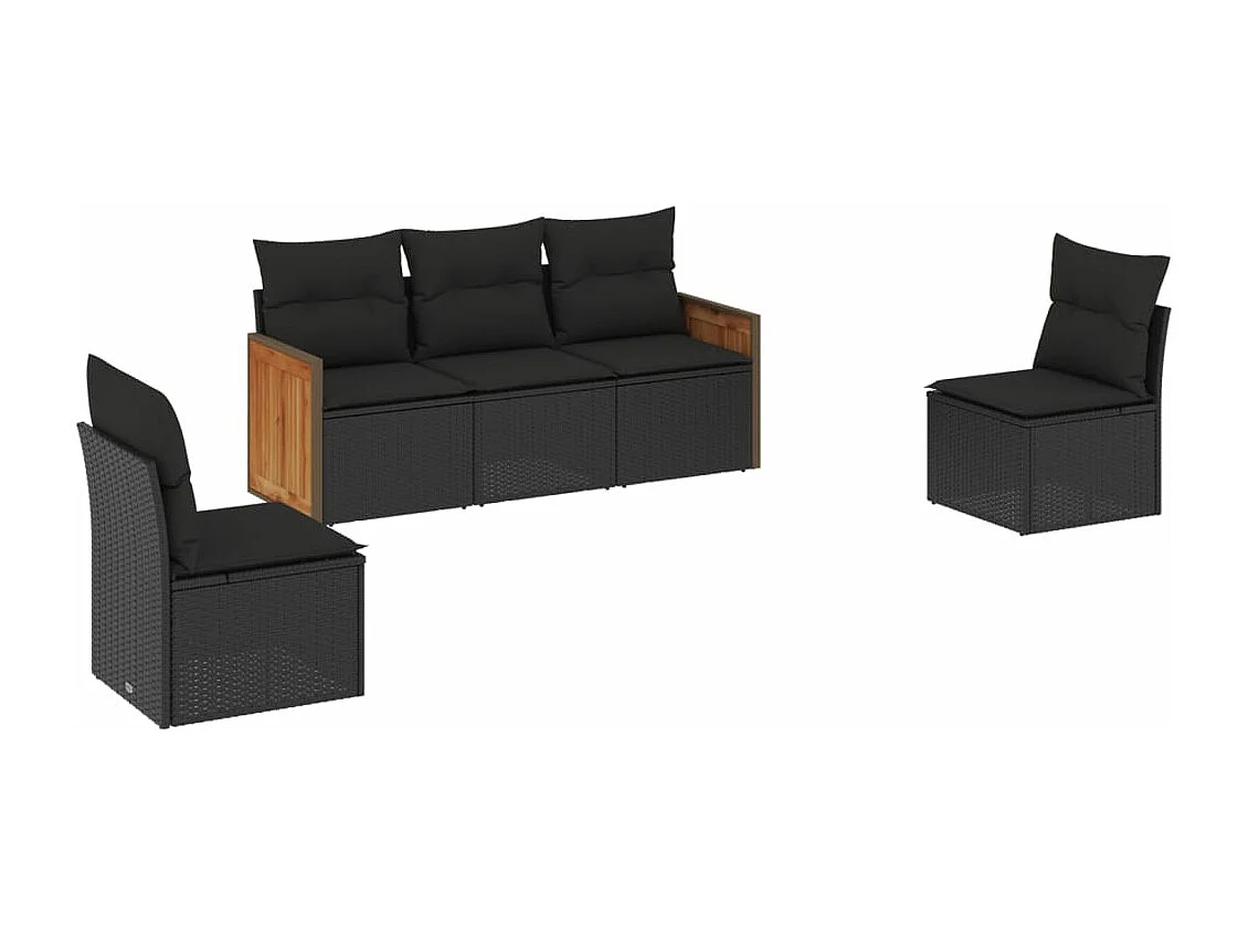 5-delige Loungeset met kussens poly rattan zwart BE725799