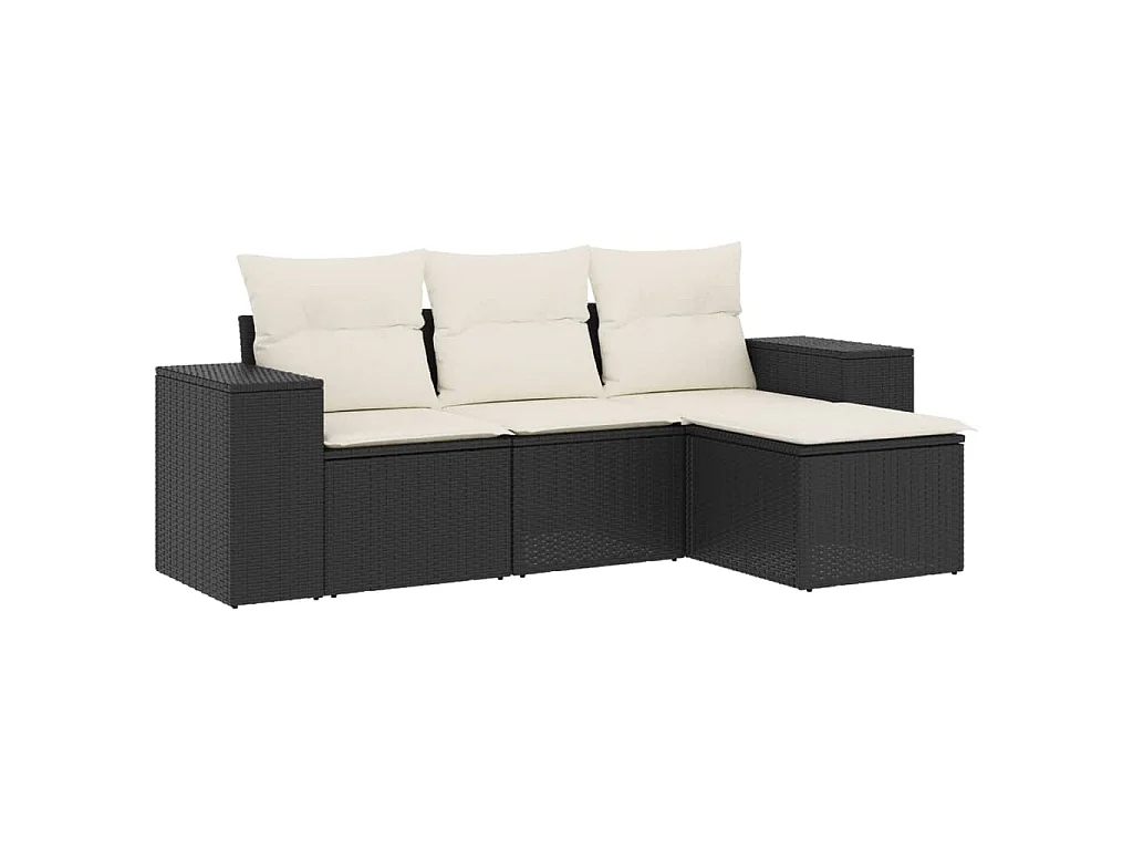 4-delige Loungeset met kussens poly rattan zwart BE210029