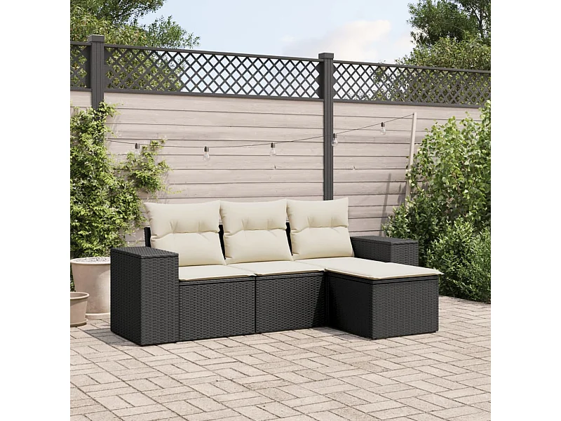 Salon de jardin 4 pcs avec coussins noir résine tressée FR36403
