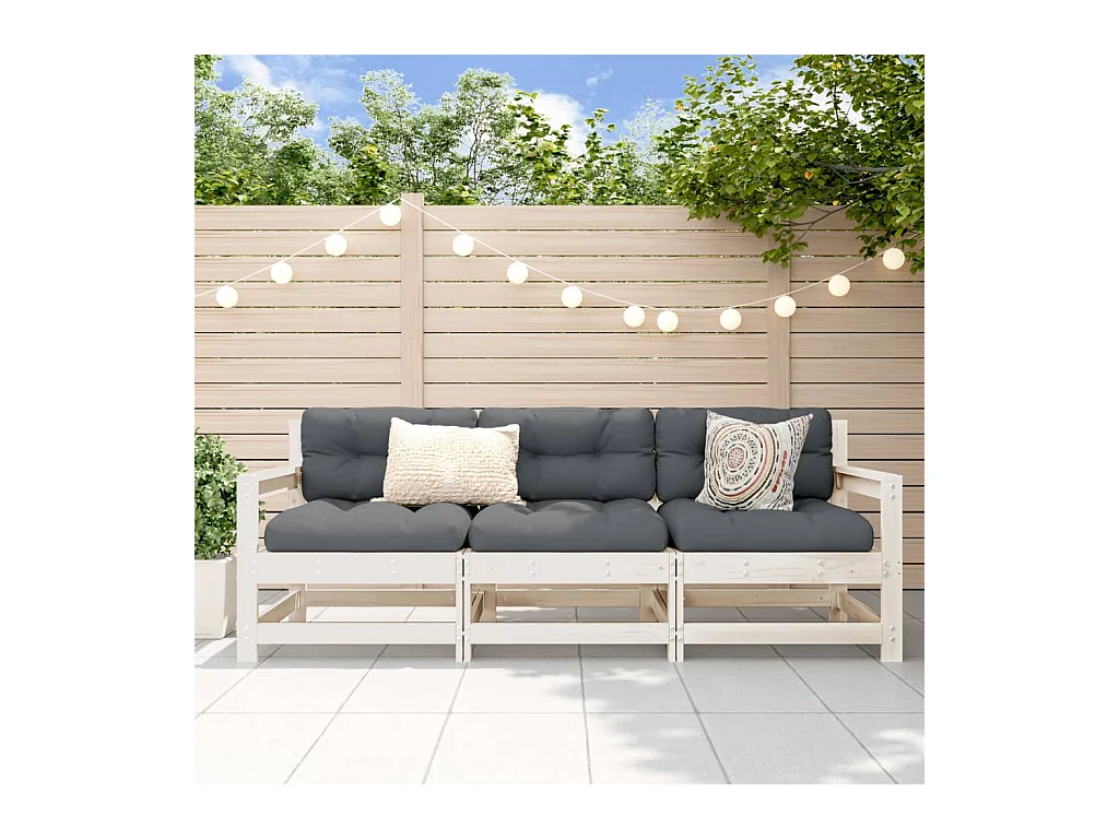 Salon de jardin 3 pcs blanc bois massif de pin FR97614