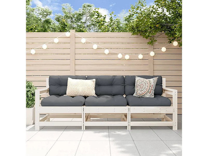 Salon de jardin 3 pcs blanc bois massif de pin FR97614