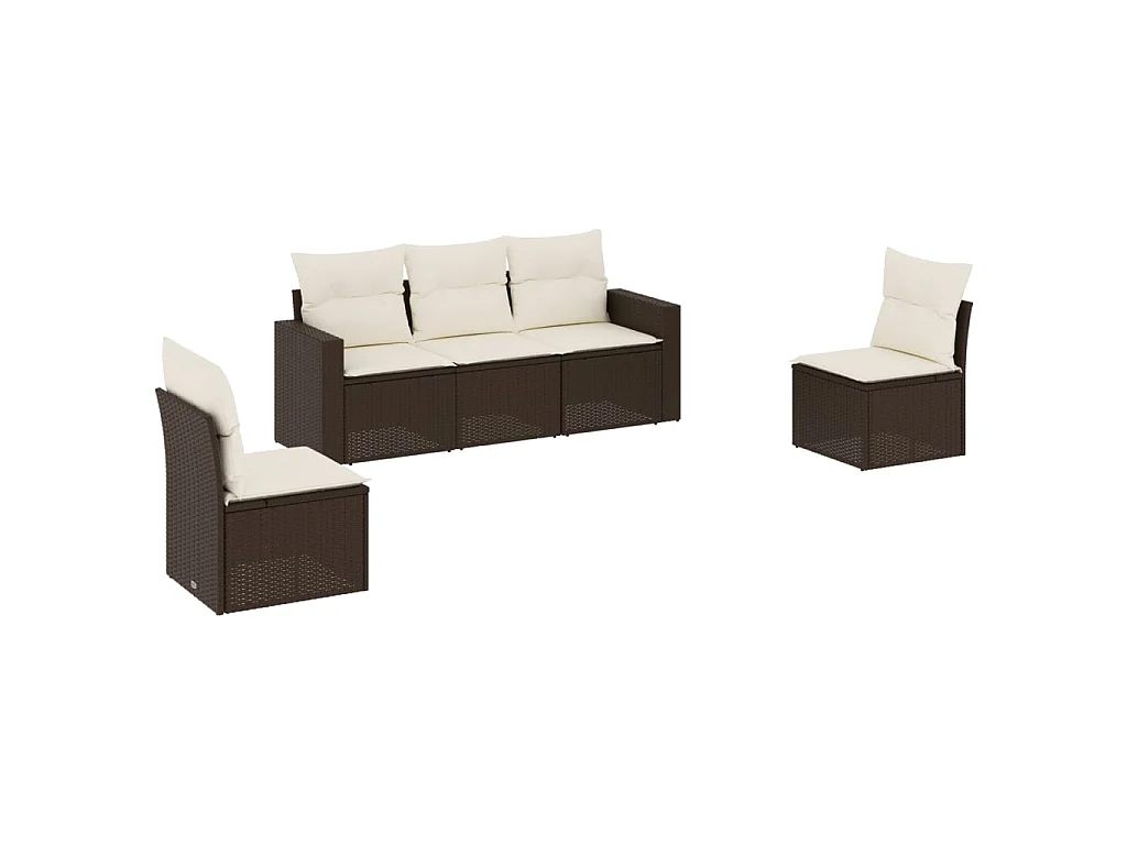 5 pcs conjunto sofás p/ jardim c/ almofadões vime PE castanho PT683825