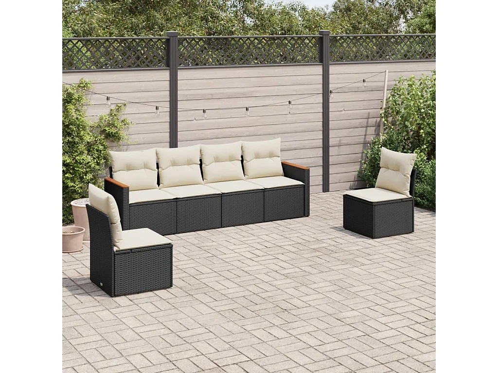 Salon de jardin 6 pcs avec coussins noir résine tressée FR21822