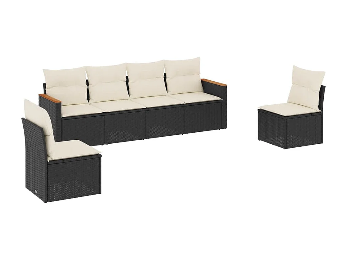 Salon de jardin 6 pcs avec coussins noir résine tressée FR21822
