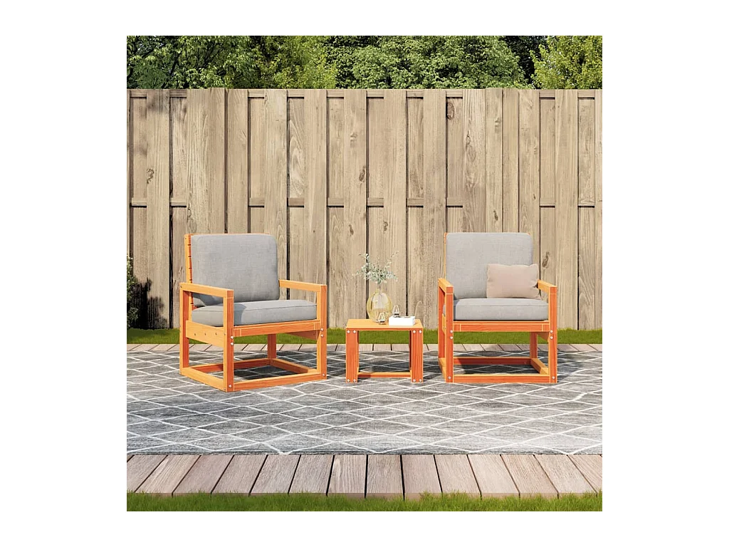 Juego de muebles jardín 3 pzas madera maciza pino marrón cera ES506273